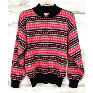 Sun Valley Vintage Y2K Womens M Black Neon Pink Virgin Wool Knit Sweater